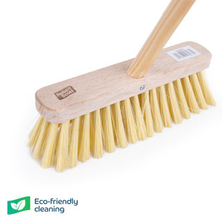 Half Round Wooden Yard Broom Stiff Bristle 13" With 59" Handle