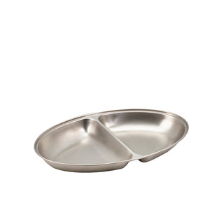 Oval Vegetable Dish Two Division 30cm and 35cm Pack of 1 Stainless Steel Polished Serving Dishes for Hotel and Home