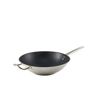 Non-Stick Teflon Wok 30x8cm Pack of 1 Stainless-Steel Premium Cooking Pan Ideal for Stir Frying Steaming