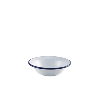 White & Blue Enamel Bowls 16cm – Durable Vitreous-Coated Steel Serving Bowls (Pack of 12)