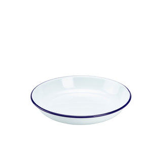White Enamel Steel Rice & Pasta Plates with Blue Rim – 18cm, 20cm, 22cm & 24cm Round - Pack of 12