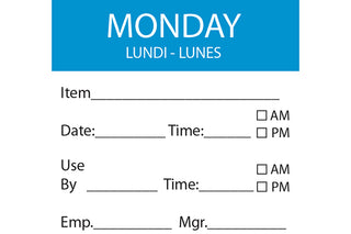 Pack Of 250 Monday Dissolvable Square Day Labels 50mm x 50mm