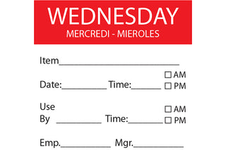 Pack Of 250 Wednesday Dissolvable Square Day Labels 50mm x 50mm