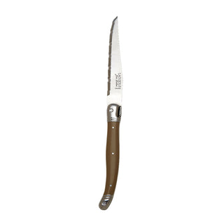 Stainless Steel Steak Knives Pepper/Taupe/White Handles Laguiole Pack of 6 for Steak and Main Courses