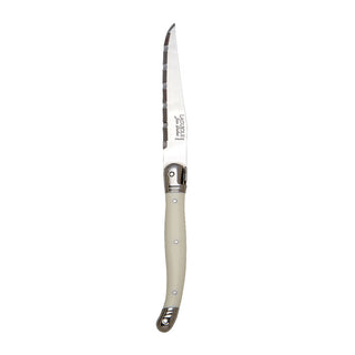 Stainless Steel Steak Knives Pepper/Taupe/White Handles Laguiole Pack of 6 for Steak and Main Courses