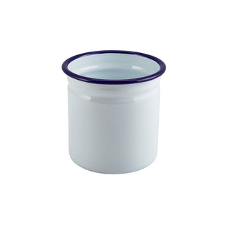 Enamel Cutlery Holder – White with Blue Rim 11.5cm Dia (Pack of 6)