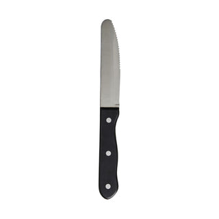 Steak Knife 13cm Stainless Steel Rounded Serrated Blade Black Handle With Rivets Pack of 12