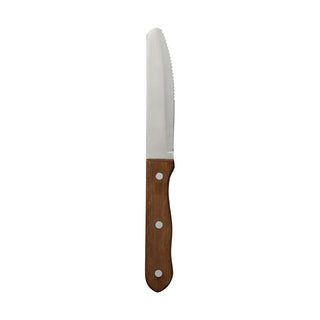 Rounded Serrated Steak Knife 13cm Stainless Steel Wood Handle Table Service Pack of 12