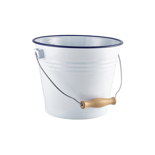 White & Blue Enamel Buckets 22cm – Retro Enamelled Steel Serving & Drinks Buckets (Pack of 4)