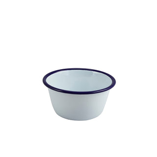 White enamel bowl with blue rim