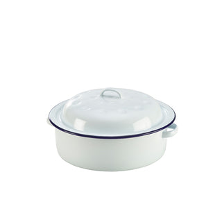 White Enamel Steel Roaster with Blue Rim – 20cm, 1.5L Capacity (20×8.5cm) - Pack of 12
