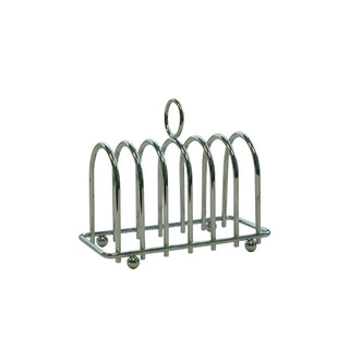Chrome Toast Rack - 6 Bread Slice Slot - Toast Cooling Holder - Serving Stand with Ball Feet and Loop Carry Handle
