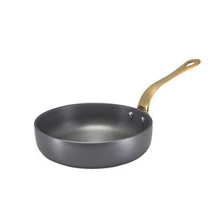 Hard Anodised Aluminium Mini Frying Pan with Brass Handle – 15×4cm, 50cl/18oz Capacity for Tapas, Sides and Premium Food Presentation