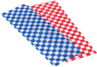 Wax Liner Paper Sheets 30cm (12"), Blue & Red Checkered Food Basket Liners, Pack of 500