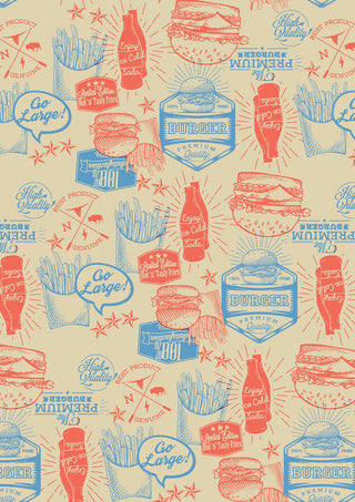 Burger Presentation Paper Sheets 25.5 × 43cm, Brown Printed Food Wrap for Baskets, Trays and Boards, Pack of 500