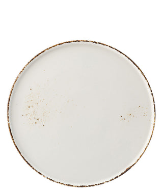 White Ceramic Coupe Plates for Catering & Table Service, Hand-Finished Brown Rim, 23cm, 27cm & 30cm, Box of 6