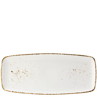 Rectangular Porcelain Serving Platter 45 × 20cm White with Brown Rim, Catering Display Platter for Food Presentation – Box of 6