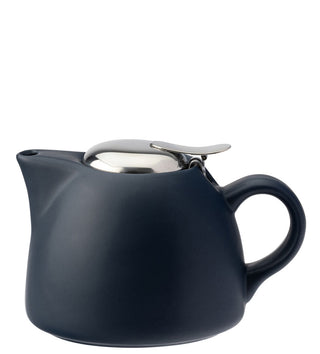 Barista Matt Teapot 15oz (450ml) Porcelain Beverage Pot with Metal Lid for Cafés, Restaurants- Box of 6