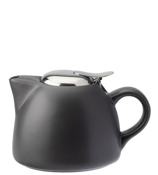 Barista Matt Teapot 15oz (450ml) Porcelain Beverage Pot with Metal Lid for Cafés, Restaurants- Box of 6