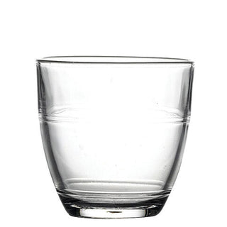 Clear glass tumbler on a white background