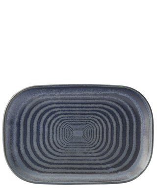Circus Denim Rectangular Porcelain Platter - Blue Textured Serving Plate, Dishwasher Safe | Pack of 6
