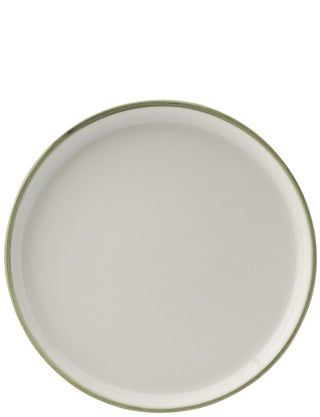 Homestead Ceramic Walled Plates | White Porcelain Dinner & Serving Plates with Painted Rim | Pack of 6