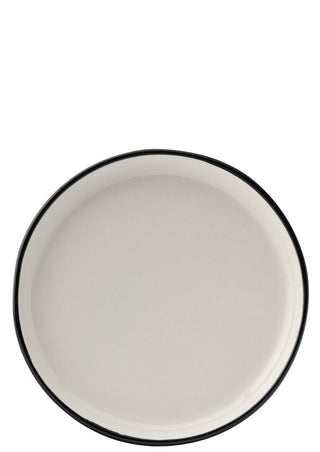 Homestead Ceramic Walled Plates | White Porcelain Dinner & Serving Plates with Painted Rim | Pack of 6