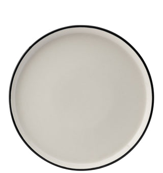 Homestead Ceramic Walled Plates | White Porcelain Dinner & Serving Plates with Painted Rim | Pack of 6