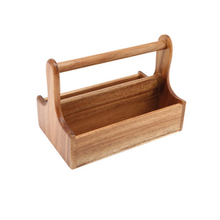 Dark Wood Acacia Table Caddy with Two Compartments – 25×15.3×17.9cm