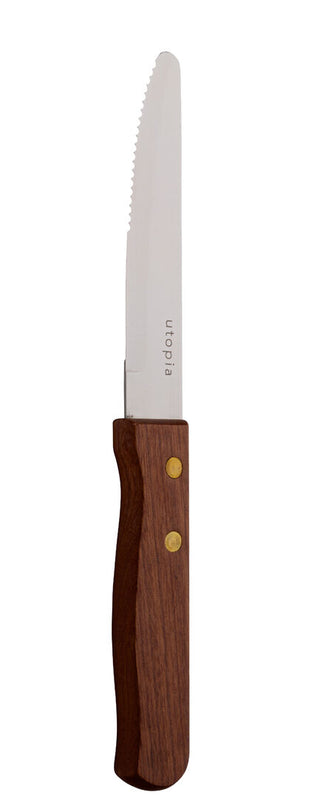 Steak Knife, Large Wooden Handle Serrated Blade, Stainless Steel Steak Knives - Set of 12