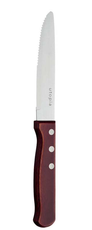 Steak Knife, Jumbo Polywood 3 Stud Handle, Stainless Steel Serrated Blade, Heavy Duty Meat Cutting Knives - Set of 12