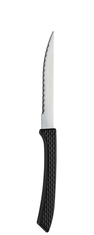 Atoll Steak Knife, Stainless Steel Serrated Blade, Textured Black Handle, Dishwasher Safe, Box of 12