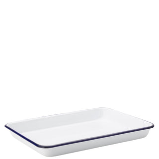 Enamel Baking Tray, Eagle Collection, Heritage Design, 28cm x 21.5cm, Blue Rim, Dishwasher Safe, Pack of 6