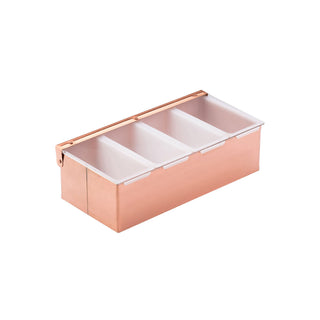 Copper Plated Stainless Steel Condiment Holder with Clear Lid, 4 or 6 Compartment Insert Bar Caddy