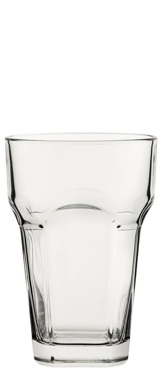 San Marco Hiball Glass 40cl Soda Lime Clear Tumbler with Faceted Sides, Stackable Design, Pack of 6