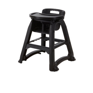 Black/ Grey Polypropylene Stackable High Chair with 49cm Seat Height, Adjustable Strap and Easy-Clean