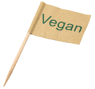 Vegan Flag Skewer 2.5" (6.5cm) - Wooden Stick and Kraft Paper Flags, Pack of 100 for Deli & Restaurant Use - Pack of 100/1000