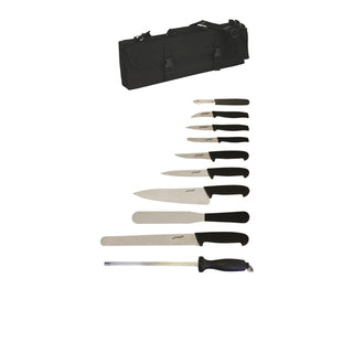 10 Piece Knife Set with Multi Compartment Case - Black Handle - Professional Chef Knife Kit