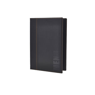 Contemporary Black Menu Holder – Leather-Look PU, Double-Stitched Cover (A4 & A5 Sizes, 4 Pages)