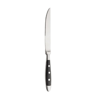 Doria Stainless Steel Steak Knife with Black Handle – Box of 12 | Rustic Contemporary Cutlery, Dishwasher Safe