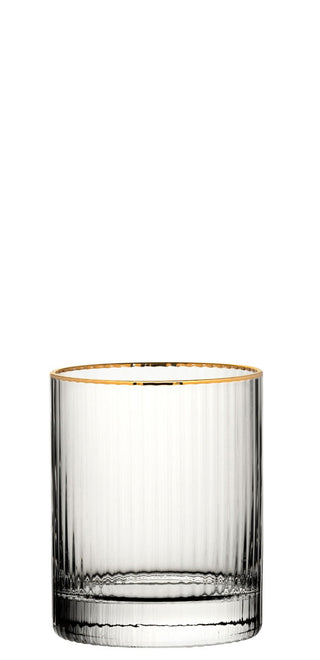 Hayworth Double Old Fashioned Glasses – Handmade Textured Glass Whisky & Cocktail Tumblers with Gold Rim, 11.25oz (32cl), Box of 6