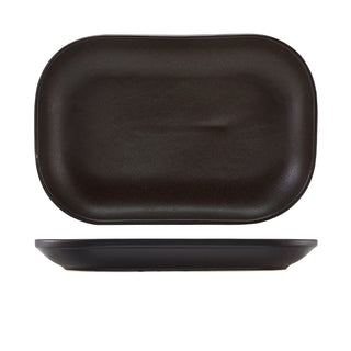 Black Rectangular Plate with Rolled Edges Stoneware Ceramic Plates 19.5/ 23.5cm - Pack of 6