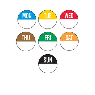 19mm Round Removable Day of the Week Labels - 7 Days (7 X 1000)