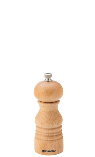Beech Wood Pepper Mill 5.5"(14cm) with Carbon Steel Grinder – Adjustable Refillable Tabletop Pepper Mill, Box of 6