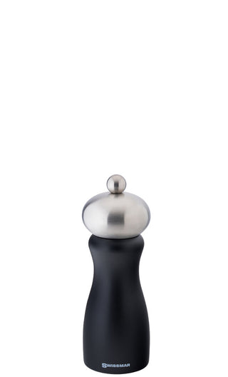 Belle Black Matte Pepper Mill – Wooden Tabletop Grinder with Polished Metal Top, 6", Box of 6