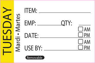 Pack Of 500 TUESDAY Day Label 50 x 75mm