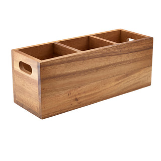 Acacia Wood Cutlery Box with 3 Compartments and Integrated Handles for Organised Tabletop Storage