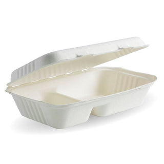 Pack Of 250 9x6x3" 2-Compartment White Biocane Clamshells