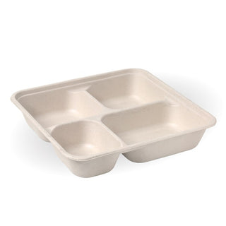 Pack Of 300 4-Compartment Large Natural Plant Fibre Takeaway Bases