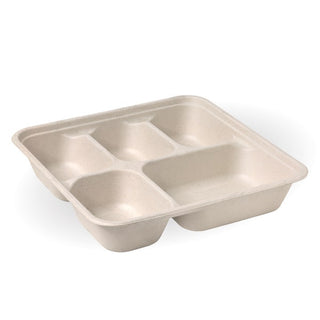 Pack Of 300 5-Compartment Large Natural Plant Fibre Takeaway Bases